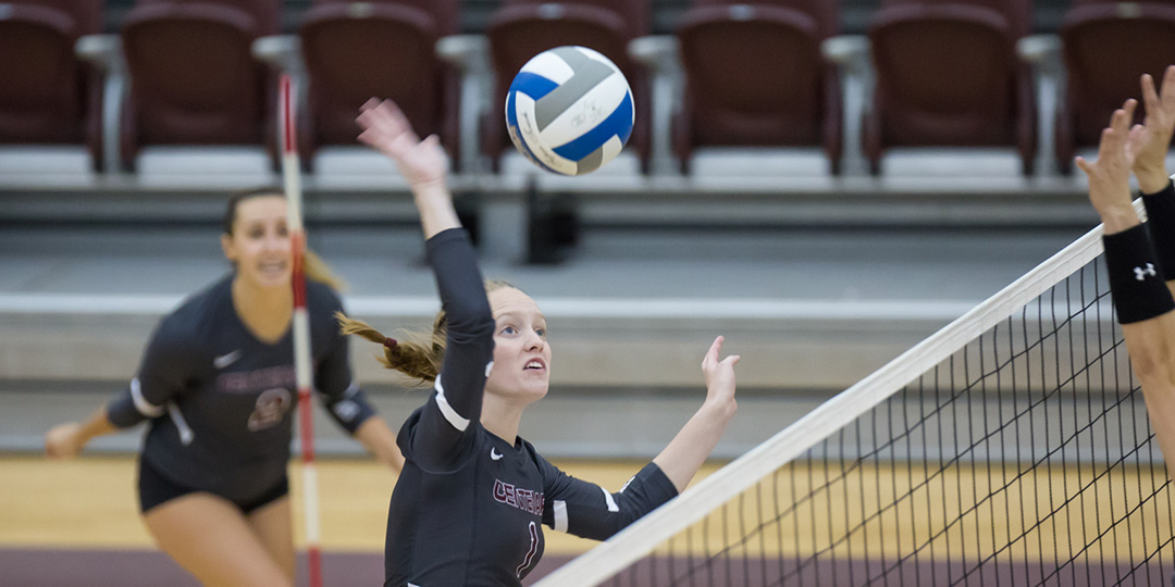Senior Michaela Brantley added a season high 16 kills and contributed four blocks in the Ladies thrilling win at Austin College (Photo courtesy of Curt Youngblood).